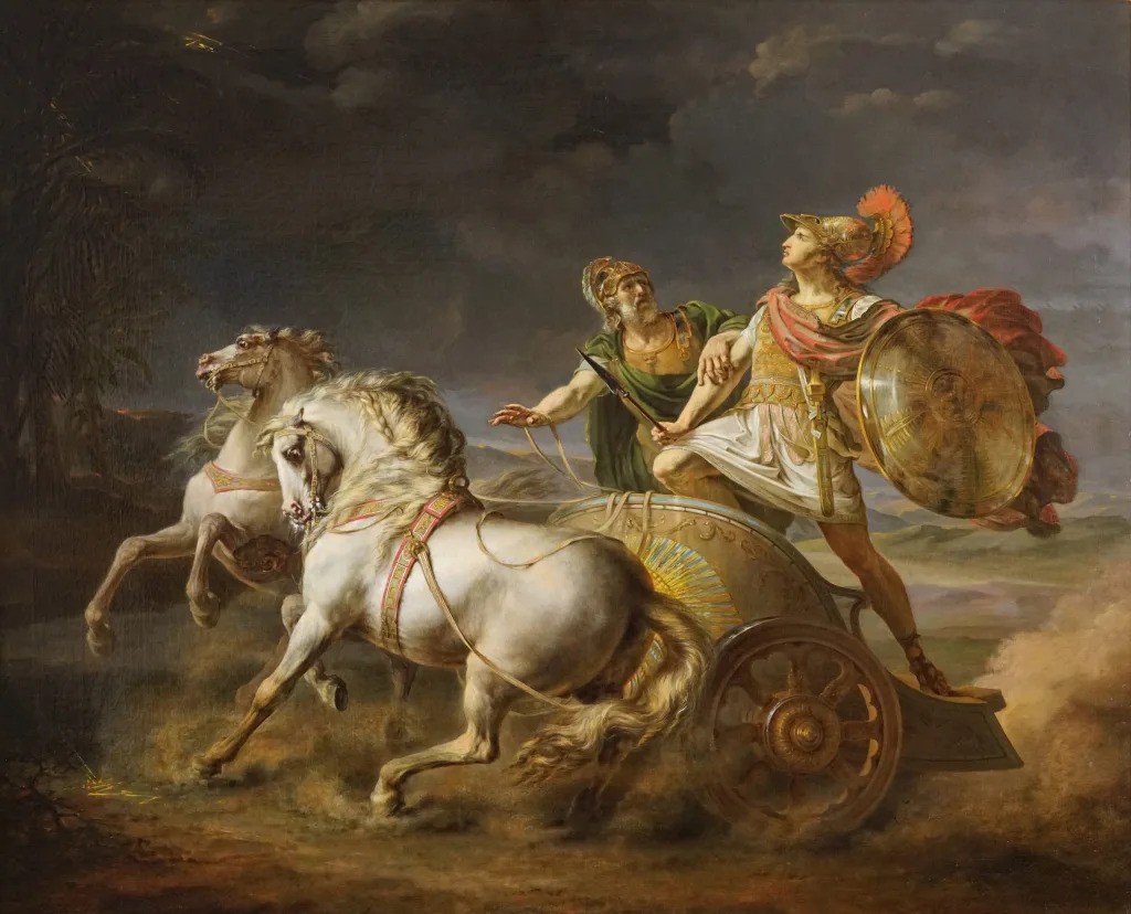 Classical painting depicting Nestor in his chariot